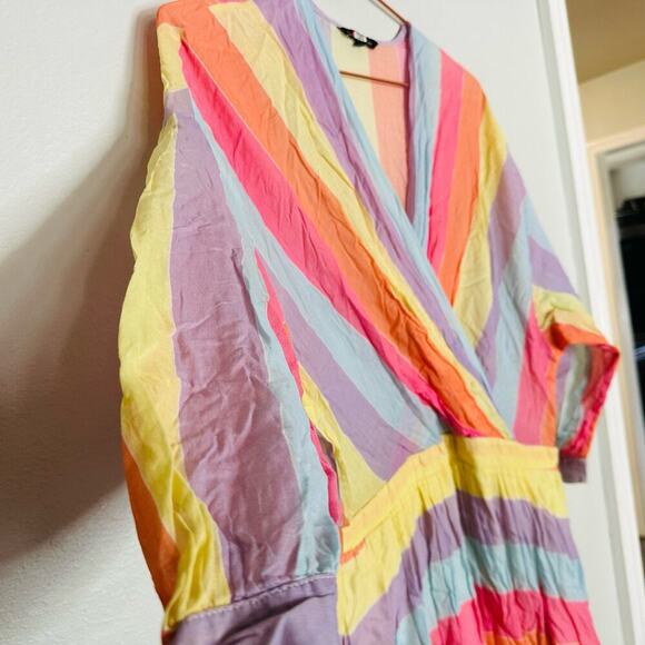 Tara Jamon Multicolored Striped V-neckline Cotton Hourglass Midi Dress Size 40 - Picture 5 of 10
